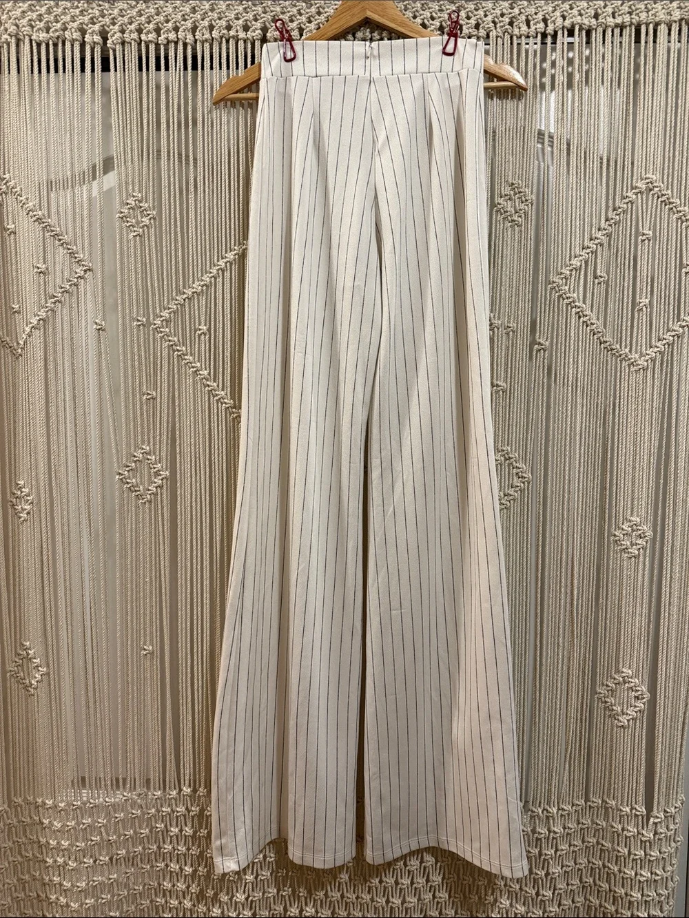 Fashion Nova White High Waisted Pinstripe Pants - Picture 3 of 7